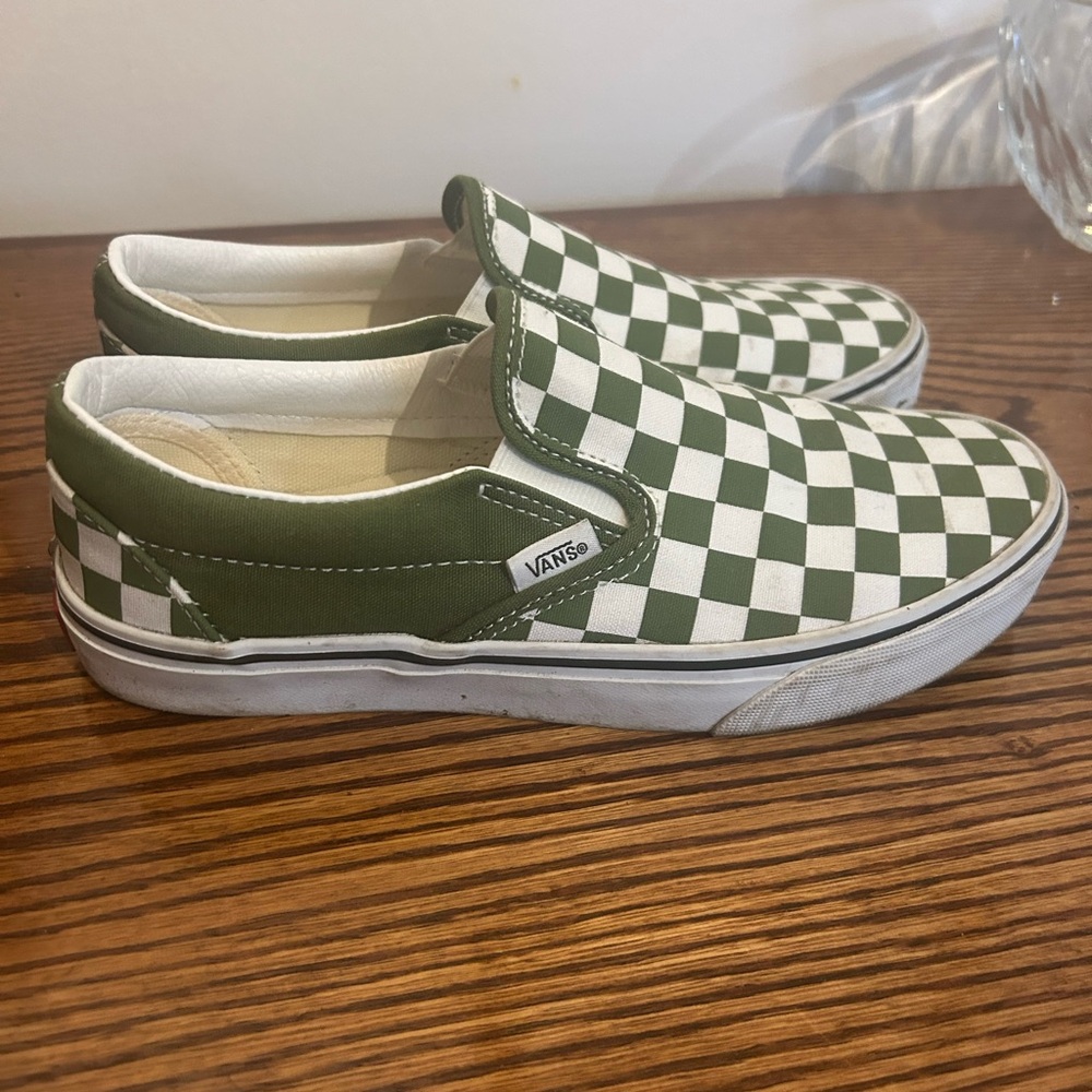 Vans Green and White Classic Slip-On Sneakers